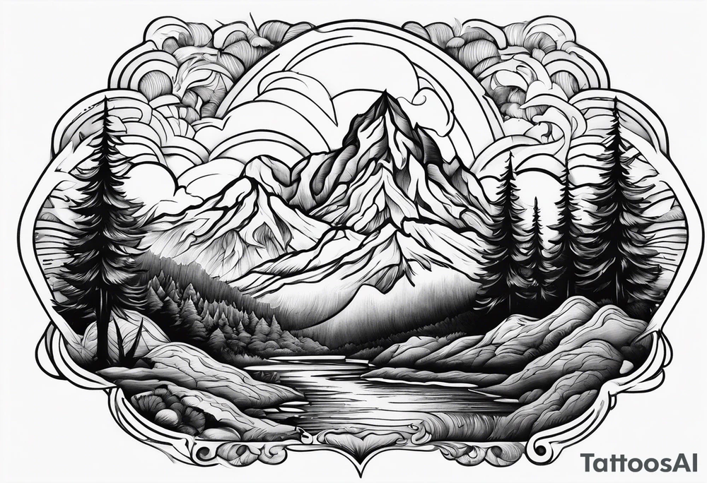 Strong mountain with a little flame tattoo idea