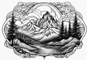 Strong mountain with a little flame tattoo idea