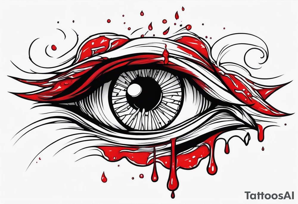 Bleeding tear flows to down from red eye sleeve tattoo design tattoo idea
