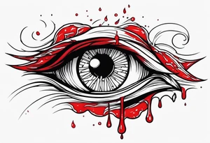 Bleeding tear flows to down from red eye sleeve tattoo design tattoo idea