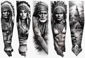 ARM SLEEVE WITH INDIAN THEME REALISTIC tattoo idea