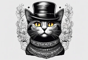 Black cat with a funny hat and a sweater tattoo idea