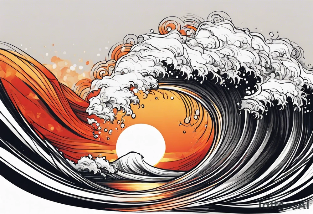 Fire rolling into water wave tattoo idea