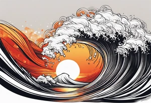 Fire rolling into water wave tattoo idea