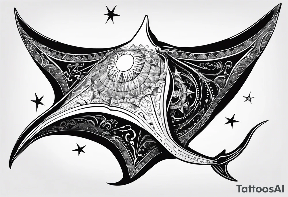 Manta ray with a nautical star inside tattoo idea