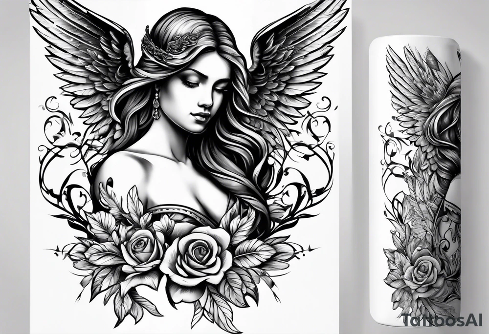 angel in black standing tattoo idea