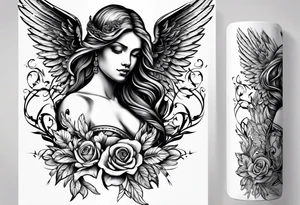 angel in black standing tattoo idea
