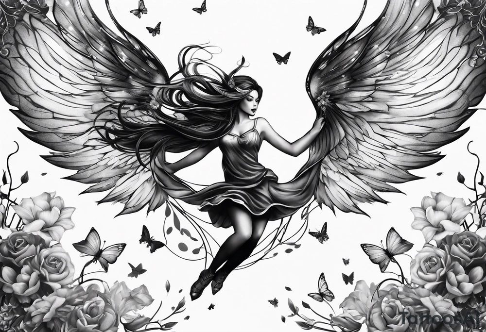 Full body flying Fairy tattoo idea
