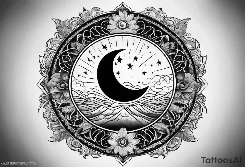 simbolo del infinito con el sol por un lado y la luna por el otro tattoo idea