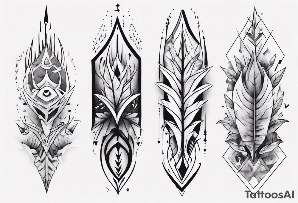 full arm tattoo. scary pointy leaves combined with geometric shapes. whole arm tattoo idea