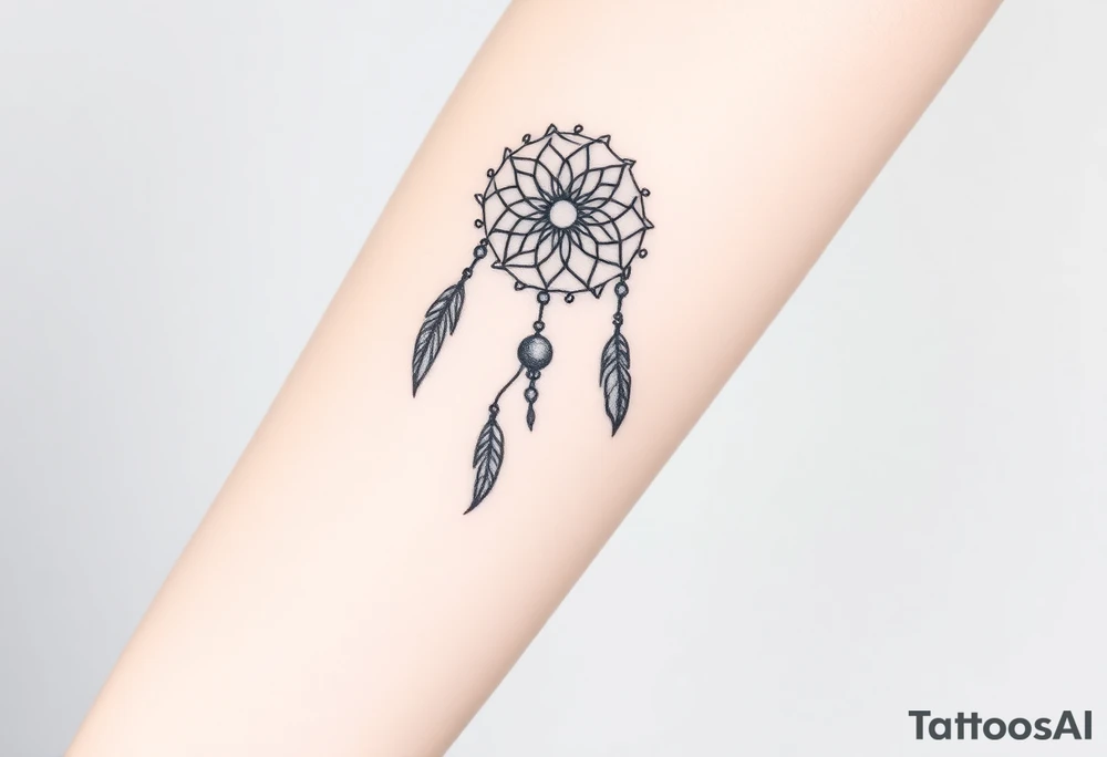 native dreamcatcher with flowing feathers and sacred beads tattoo idea