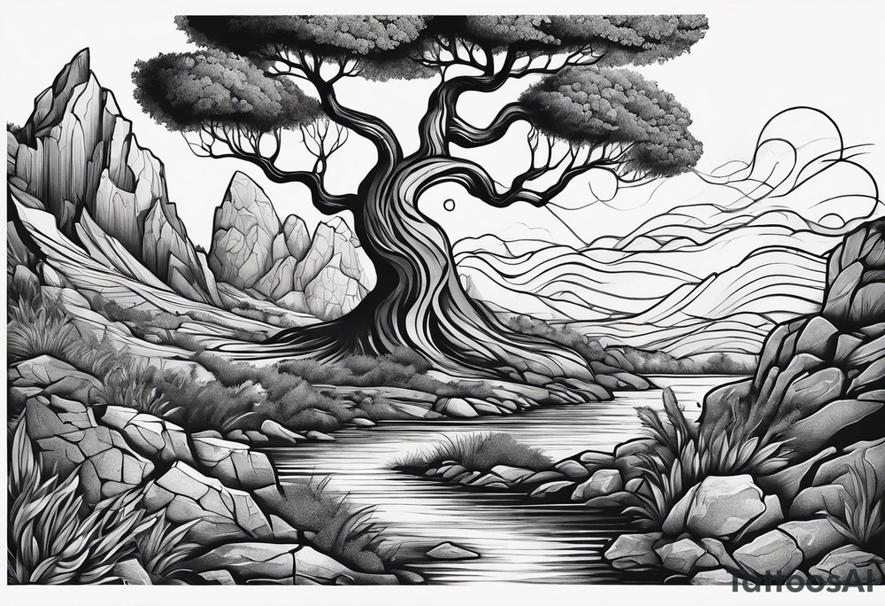 A tree or plant sprouting from a broken rock. tattoo idea