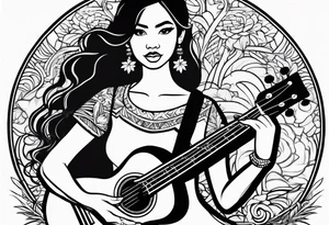 Standing vahine who dance with ukulele tattoo idea