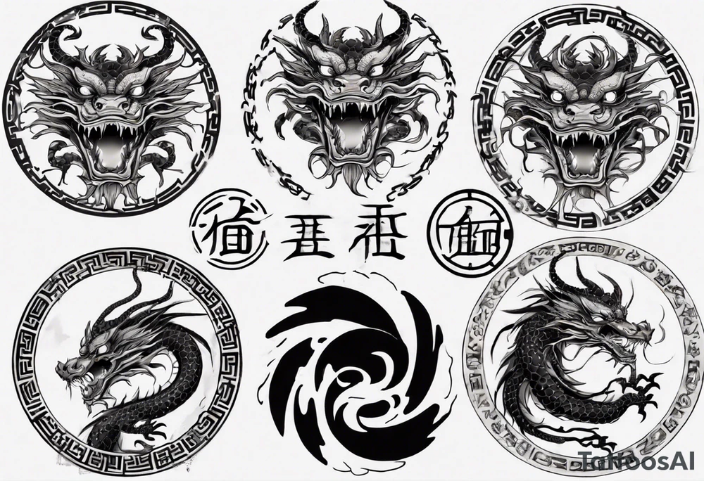 Chinese dragon in a circular shape with "02.03" written on its skin tattoo idea