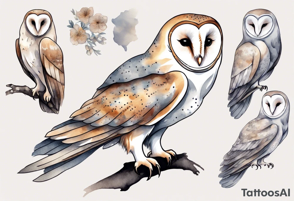 a barn owl with long legs wearing grey leggings tattoo idea