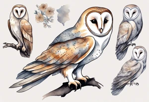a barn owl with long legs wearing grey leggings tattoo idea
