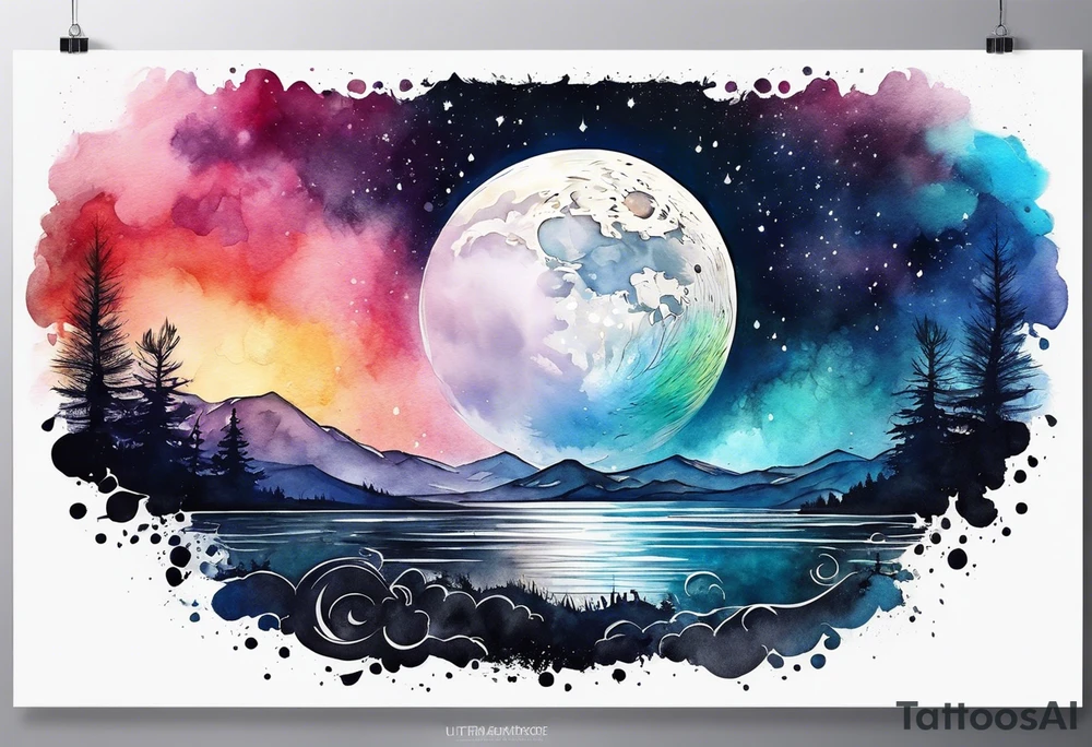 Moon with water color tattoo idea