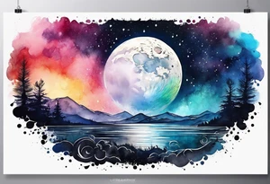 Moon with water color tattoo idea