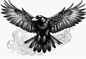 A flying raven on the chest tattoo idea