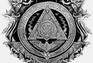 Valhalla sword shield axe Valknut stairs tattoo idea