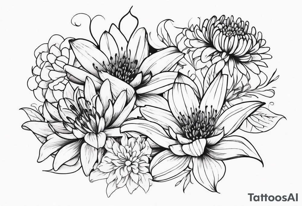 Lillies and chrysanthemums tattoo idea