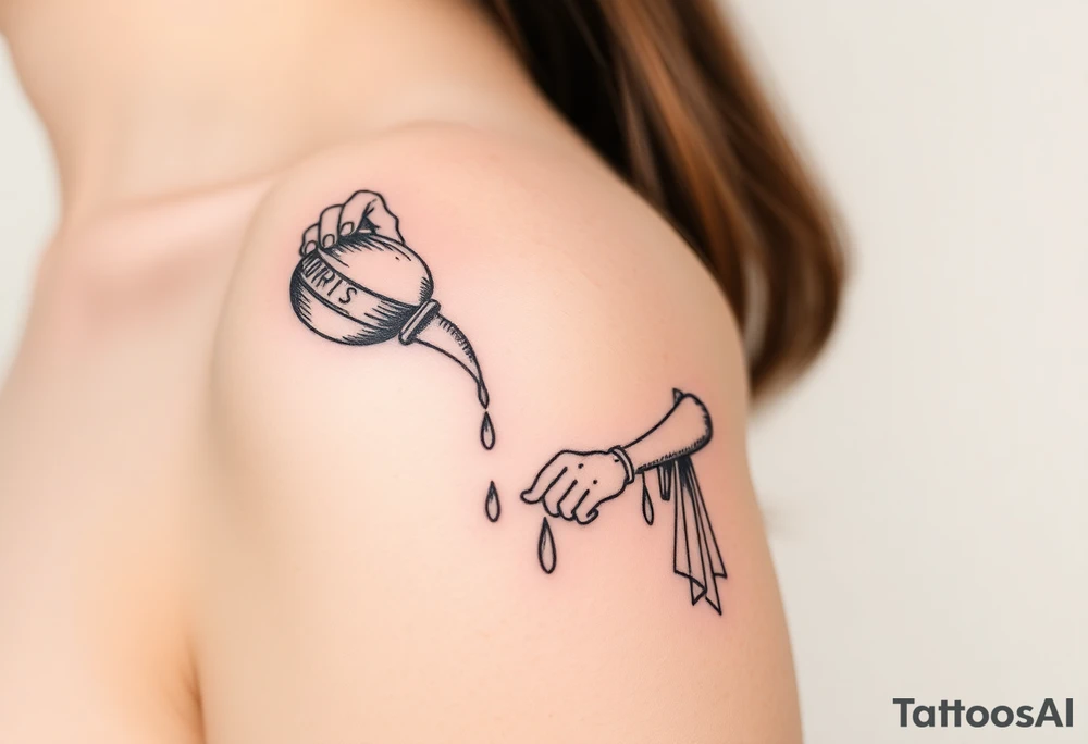 aquarius badass humanized version man trickling water from his jar along the arm tattoo idea