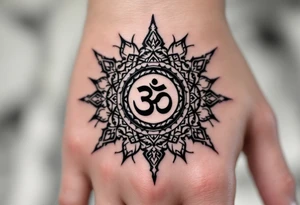 Dharmachakra with an ohm symbol in the middle tattoo idea