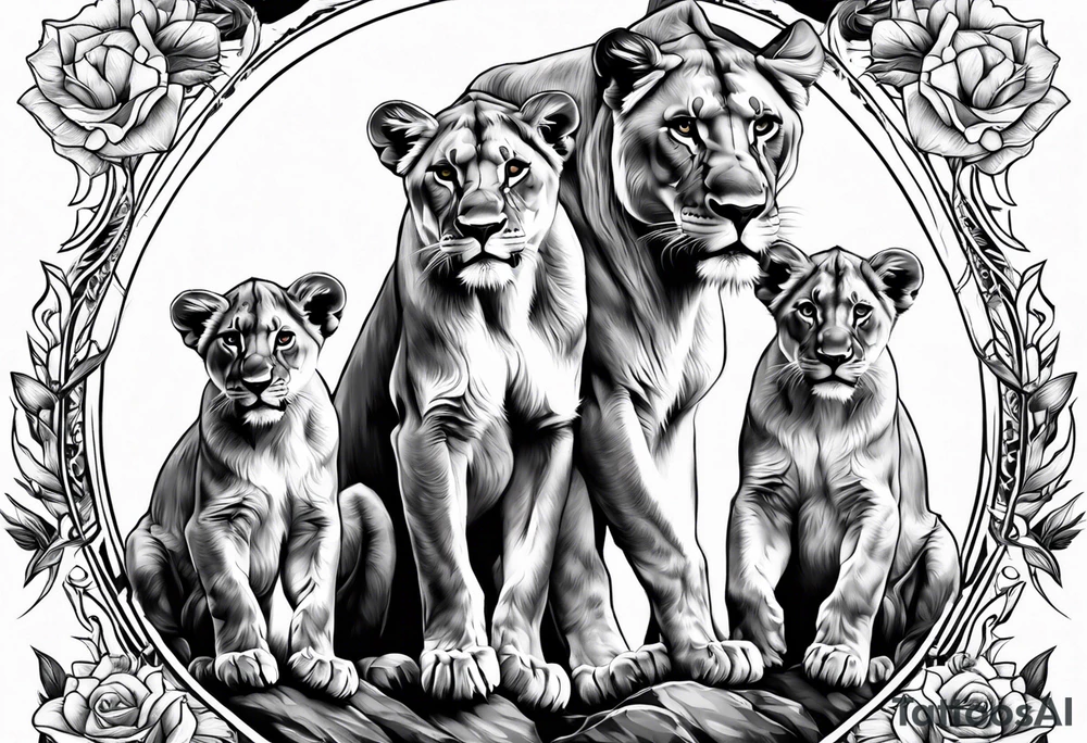 Lioness on her hind legs
protecting her two cubs tattoo idea Lioness on her hind legs
protecting her two cubs tattoo idea