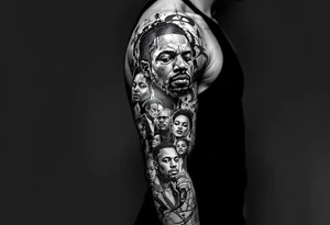 Civil rights and black liberation of African American historic figures and events and 1950’s - 1970’s theme  Malcom x Martin Luther king James brown Diana Ross and the supremes tattoo idea