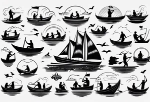 many rower silhouette tattoo idea