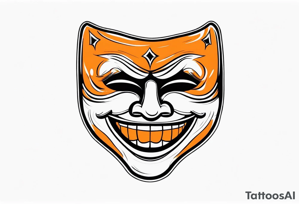 Laughing mask that is orange and black tattoo idea