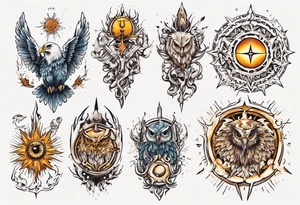 symbol eines Kriegers Wassermann Eule Sonne tattoo idea