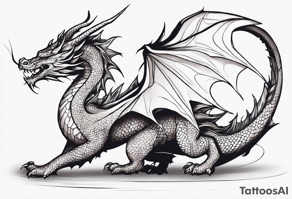 Fine like dragon wrapping around the back of knee not that scary and not going all the way around the knee not very detailed tattoo idea