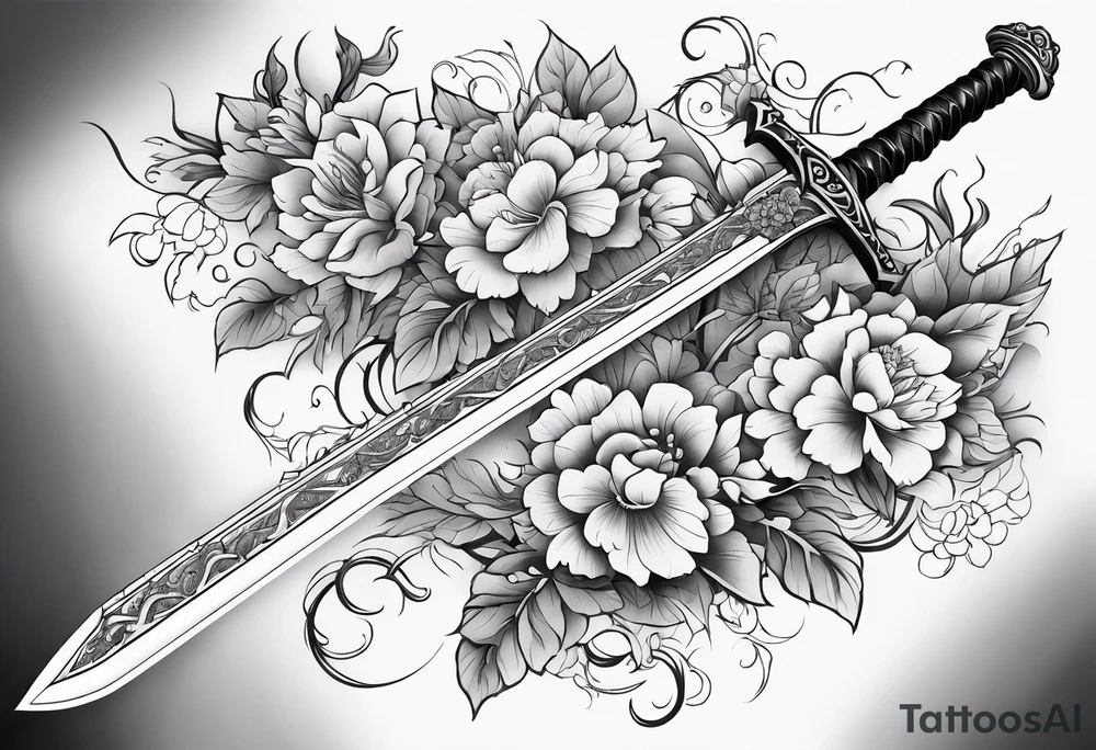 a sword with vines and flowers wrapped around it tattoo idea