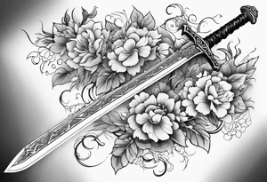 a sword with vines and flowers wrapped around it tattoo idea