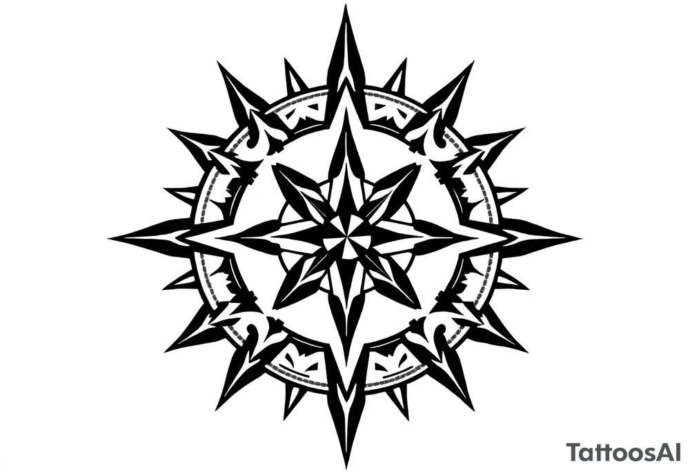 Simple Double layered compass rose tattoo idea