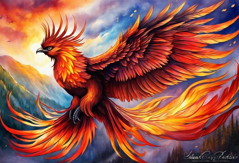 russian firebird phoenix in-flight with very long fancy tail "Isaiah 43: 18-19" tattoo idea