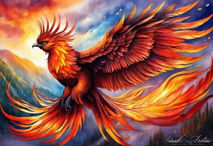russian firebird phoenix in-flight with very long fancy tail "Isaiah 43: 18-19" tattoo idea
