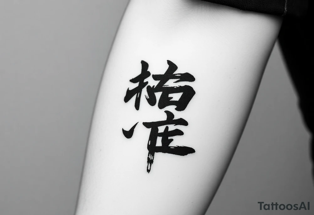 A black and gray tattoo design featuring the Japanese kanji 成長 (growth) and 忍耐 (perseverance), arranged vertically in bold brushstroke ink style. Surround the kanji with subtle martial arts symbolism, like a BJJ belt or grappling figures in motion. Incorporate inspirational energy similar to Kobe Bryant’s Mamba Mentality or Stephen Curry’s faith and discipline, reflected through minimalist elements like a subtle basketball silhouette or flame. The design should feel powerful, clean, and philosophical tattoo idea