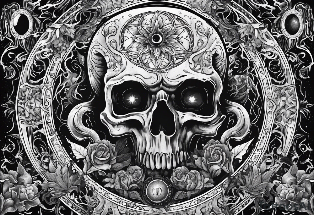 Beautiful Eldridge horror creature, astrology scene tattoo idea