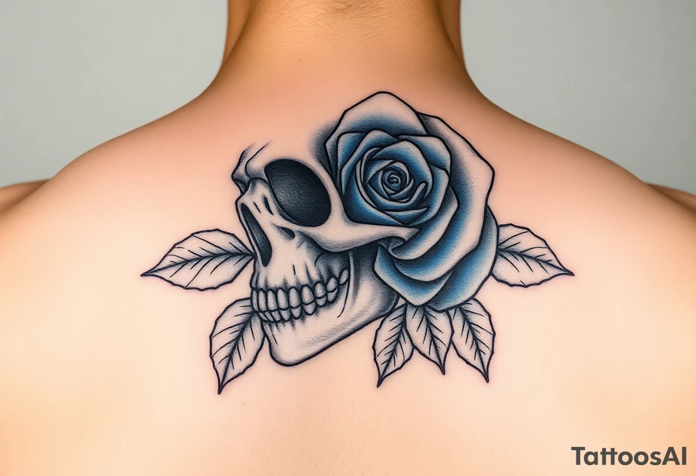 Skull with blue rose tattoo idea