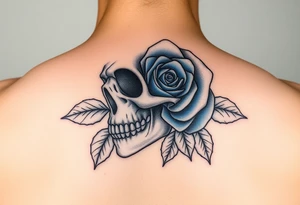 Skull with blue rose tattoo idea