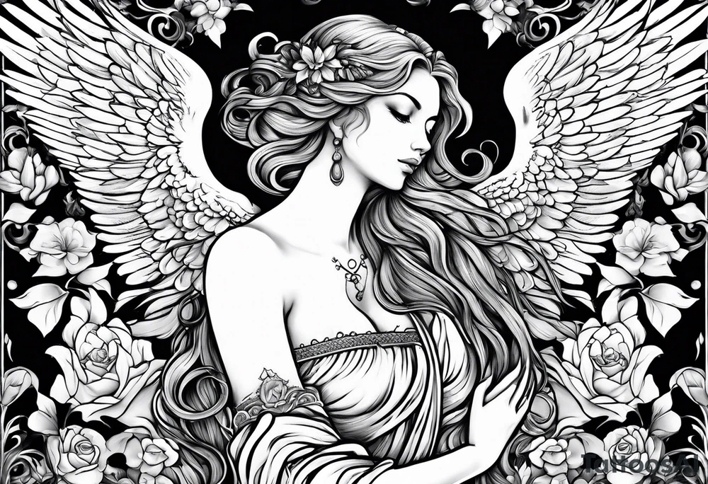 Praying angel with doves full sleeve tattoo idea