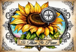 Sunflower and a compass, with the words "To Thine Own Self Be True" tattoo idea