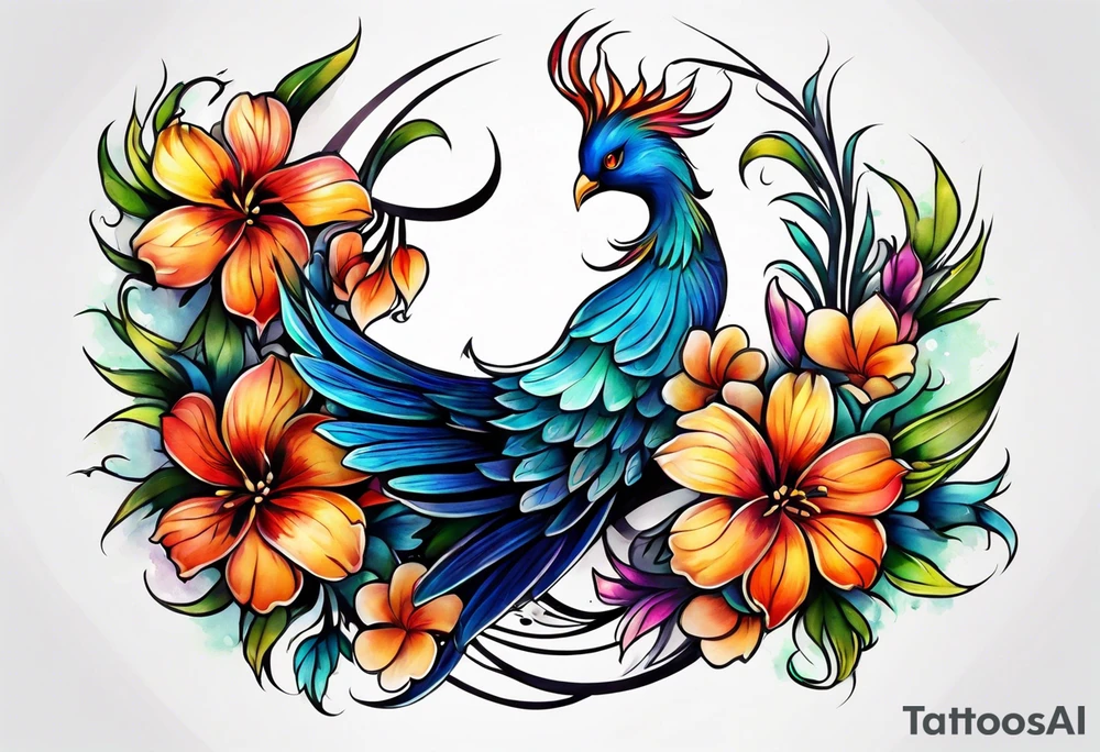 Phoenix flower tattoo idea