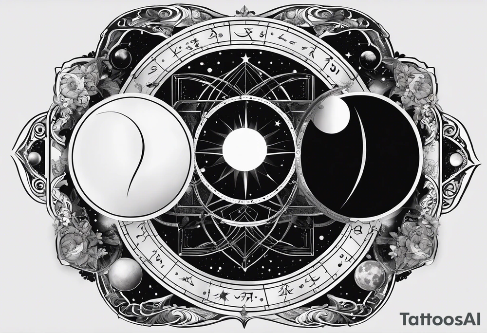 Astrology, Gemini, Natal Chart, angelic, soul mates, vision, planetary, ying yang, the moon, third eye, armband tattoo idea