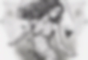 Delicate Black and white tattoo with a woman (entire body) dancing. showing that a lion (only head) is shadowing her. Use triangles and dot work tattoo idea