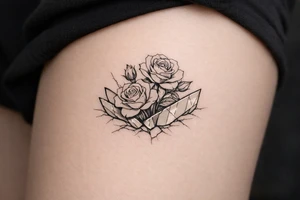 Close-up of roses emerging from fragmented mirror, dark, moody lighting. tattoo idea