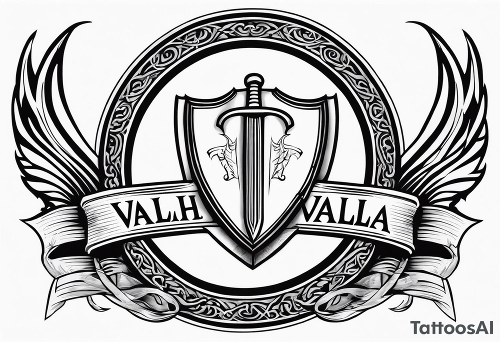 Valhalla sword shield banner tattoo idea