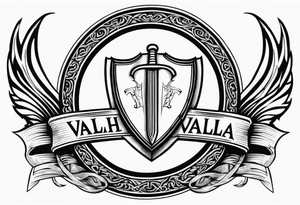 Valhalla sword shield banner tattoo idea